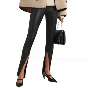 Alix NYC Black Carlisle Faux Leather Slim-Leg Slit Pants Size Small